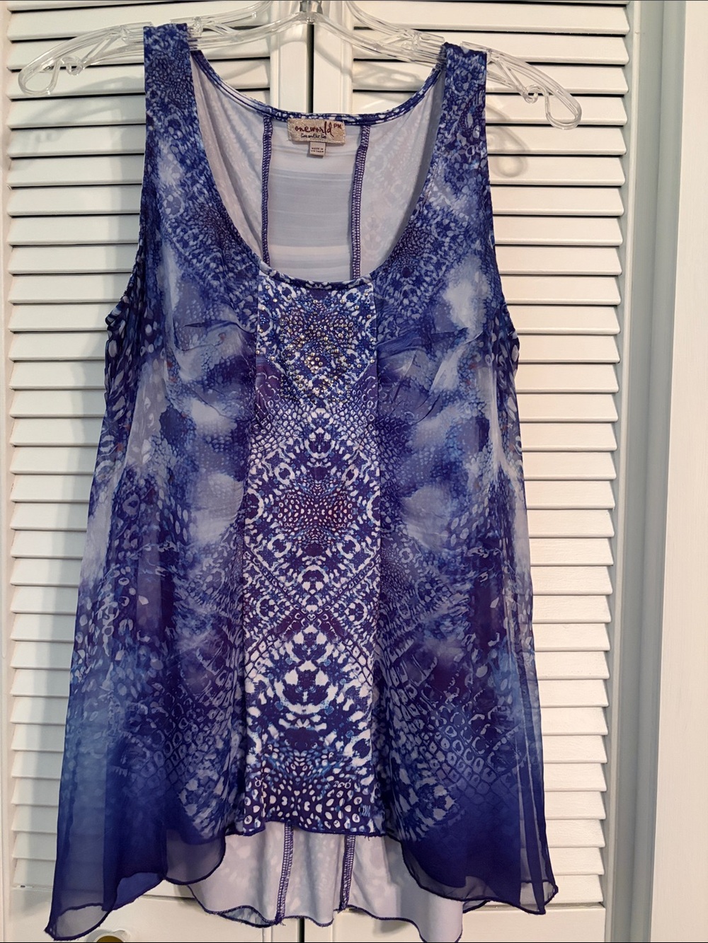 ONE WORLD Blue Printed Sheer Chiffon Camisole